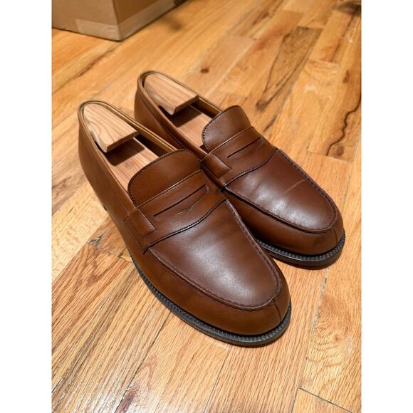 J.M. WESTON 180 Loafer Brown Box Calf Leather Moc Toe Penny Loafer Shoes 8D US 9 - Picture 1 of 7